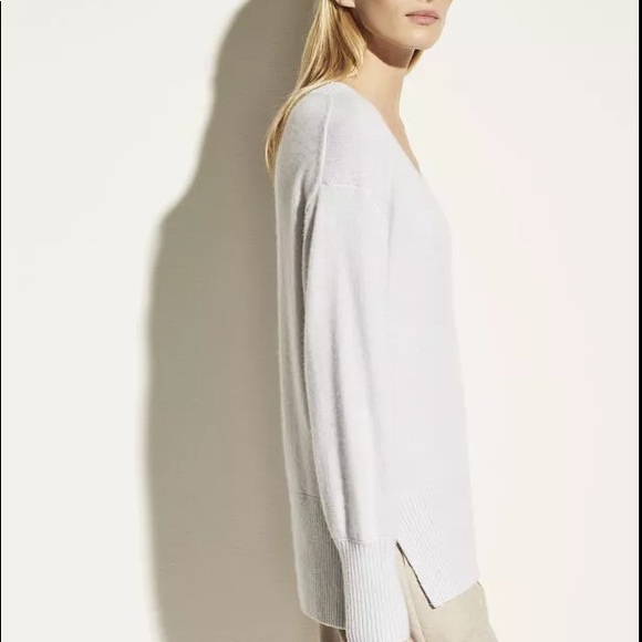 Vince Cashmere Rib Hem V-Neck Tunic Sweater - Picture 3 of 5